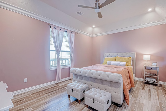 bedroom featuring ceiling fan and light wood-type flooring