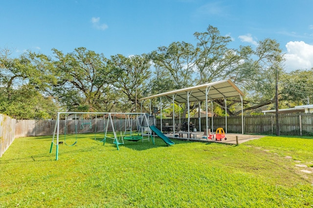 view of jungle gym featuring a yard