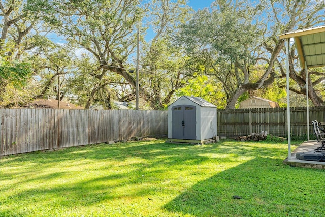 view of yard featuring a shed