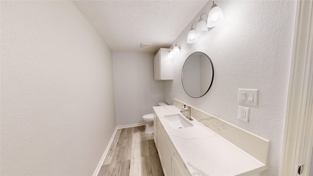 bathroom featuring vanity, wood-type flooring, and toilet