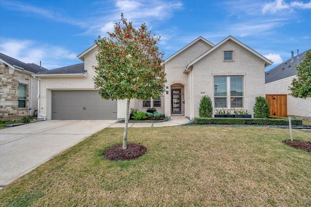 view of front of home with a garage and a front lawn