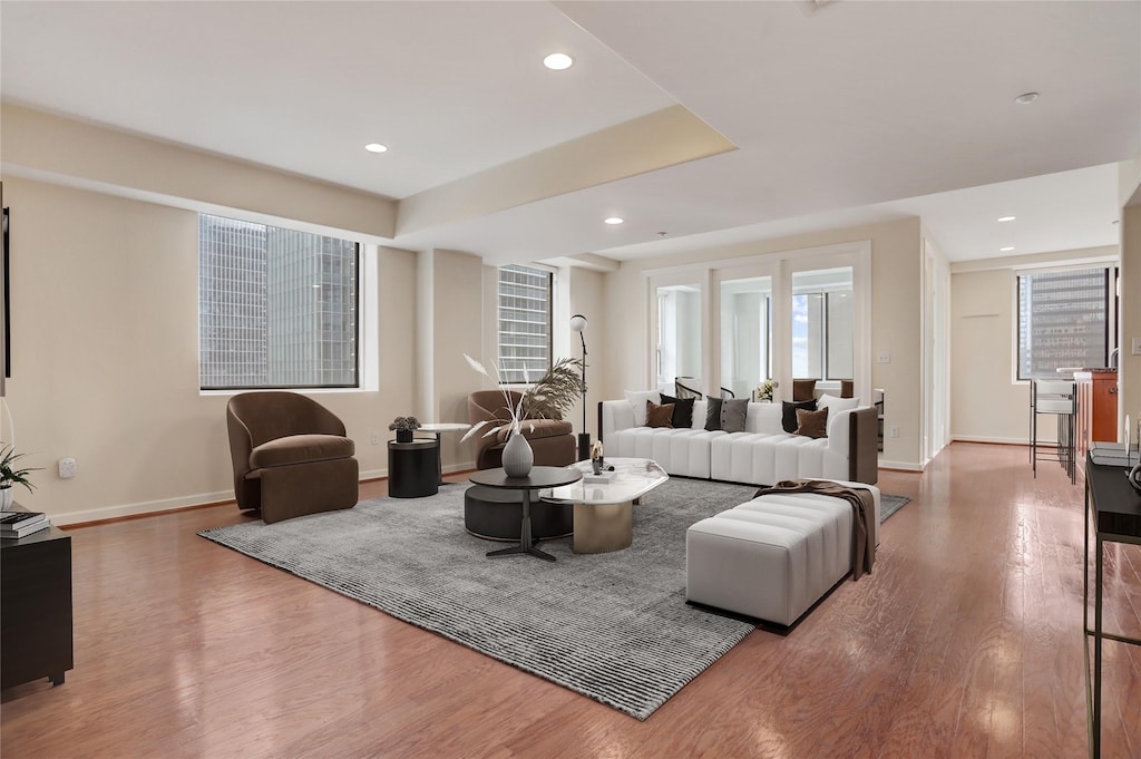 living room with wood-type flooring