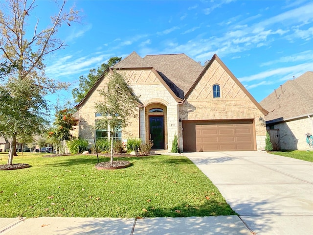 view of front of house featuring a front yard and a garage