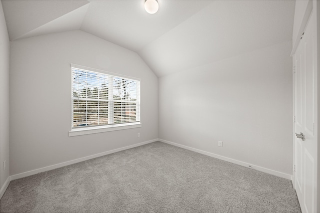 additional living space featuring lofted ceiling and carpet floors