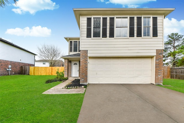 front facade featuring a garage and a front yard