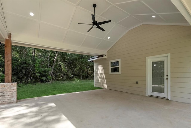 view of patio featuring ceiling fan