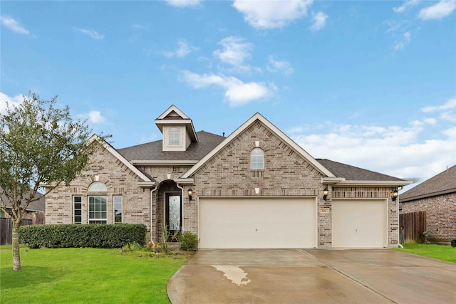 front of property with a front lawn and a garage