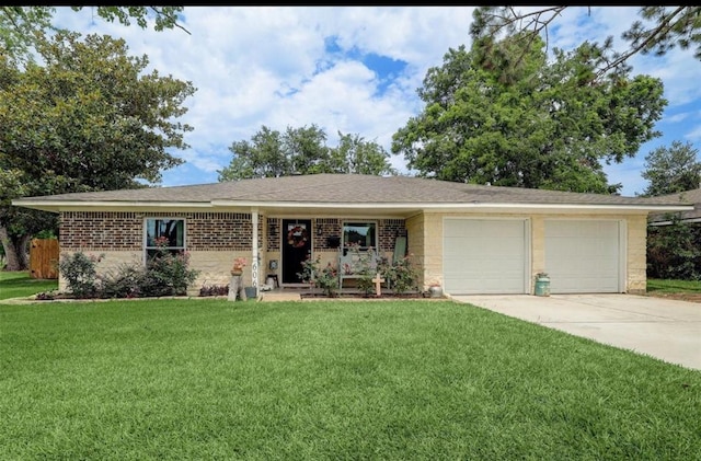 ranch-style house with a front lawn and a garage