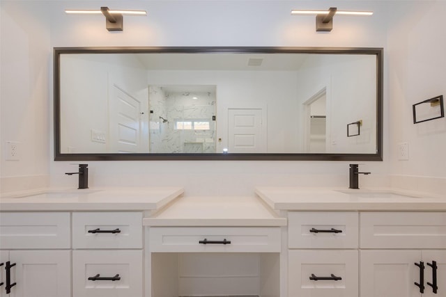 bathroom with vanity and walk in shower