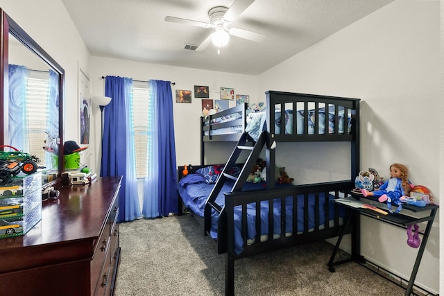 bedroom featuring carpet flooring and ceiling fan