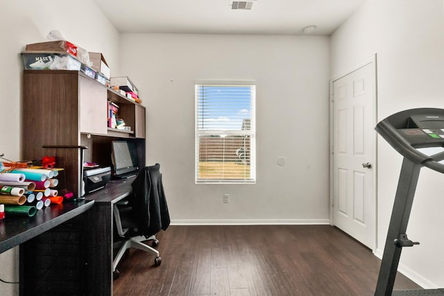 office space featuring dark hardwood / wood-style flooring