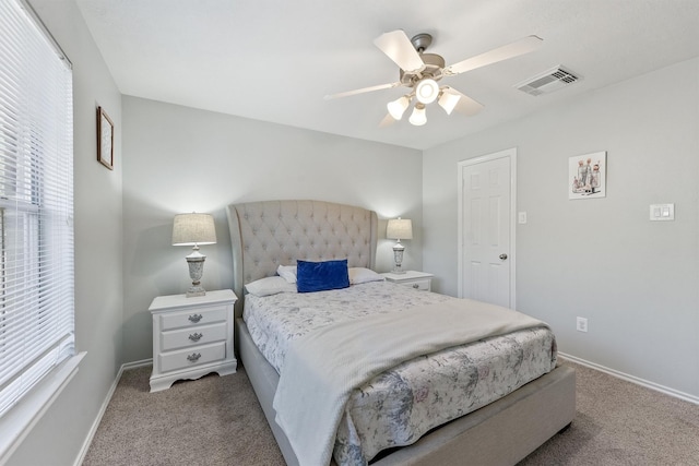 bedroom featuring carpet flooring and ceiling fan