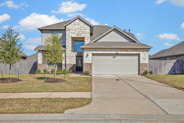 view of front of property with a garage and a front yard