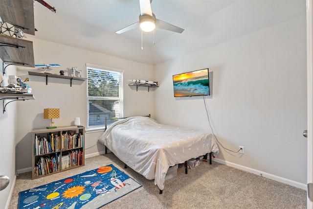 bedroom with carpet flooring and ceiling fan