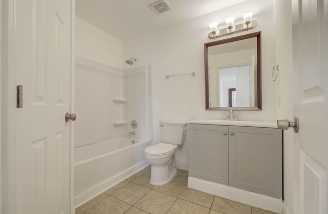 full bathroom featuring tile patterned floors, vanity,  shower combination, and toilet