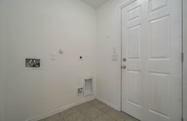 laundry room featuring hookup for an electric dryer, light tile patterned floors, gas dryer hookup, and washer hookup