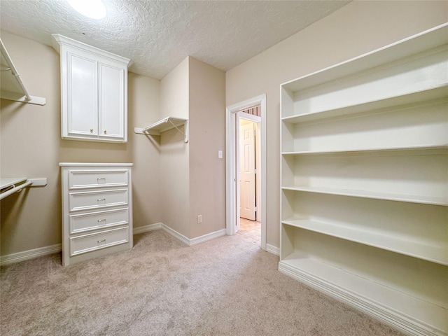 spacious closet with light colored carpet