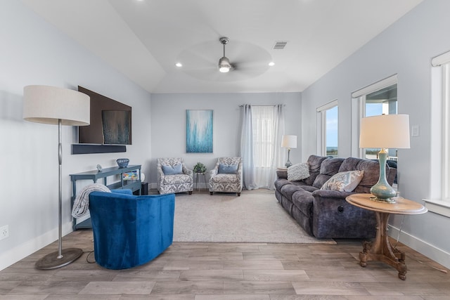 living room with ceiling fan