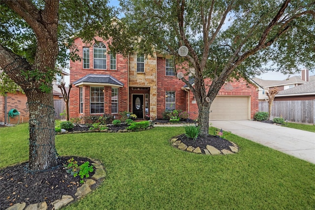 view of front facade with a front lawn and a garage