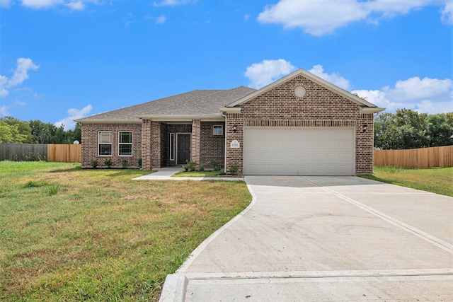 ranch-style house with a front lawn and a garage