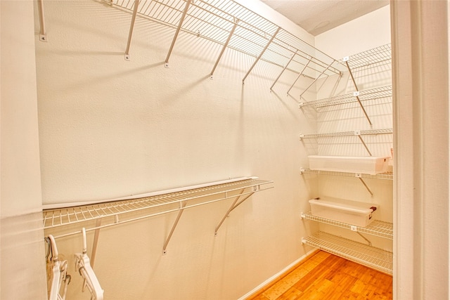 walk in closet with wood-type flooring