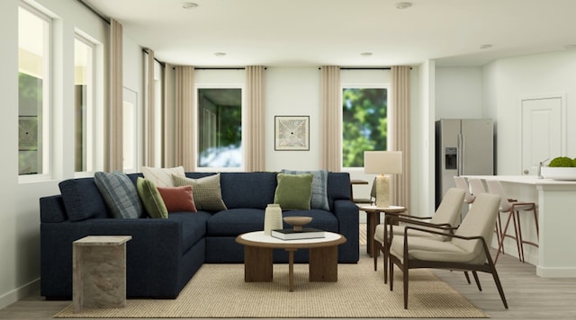 living room with light wood-type flooring