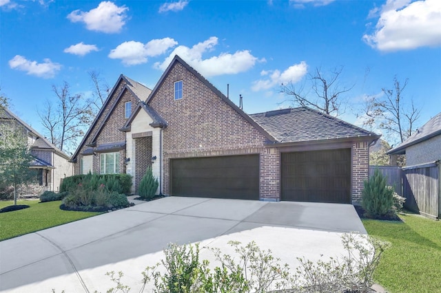 view of front of house with a garage and a front lawn