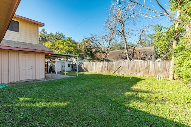 view of yard featuring a shed