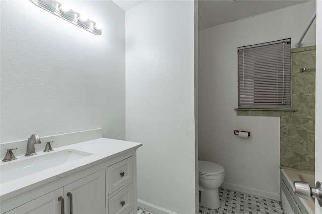 full bathroom with vanity, shower / bath combination, and toilet