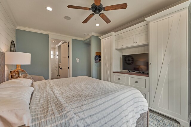 26210 Bluejack National Blvd Unit 14, Montgomery, TX 77316 - bedroom featuring ceiling fan and crown molding