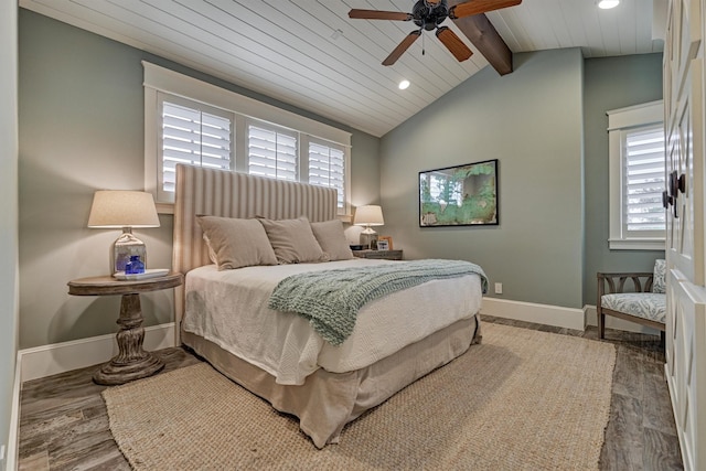 26210 Bluejack National Blvd Unit 14, Montgomery, TX 77316 - bedroom with multiple windows, ceiling fan, wood-type flooring, and lofted ceiling with beams