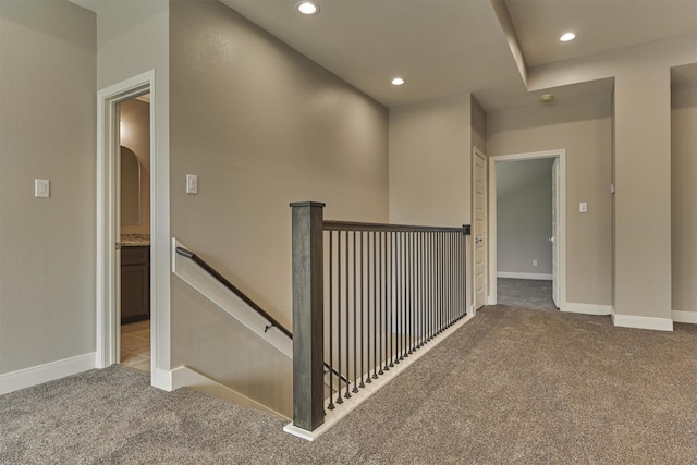 3050 Willowbend Rd, Montgomery, TX 77356 - hallway with an upstairs landing, carpet floors, and recessed lighting