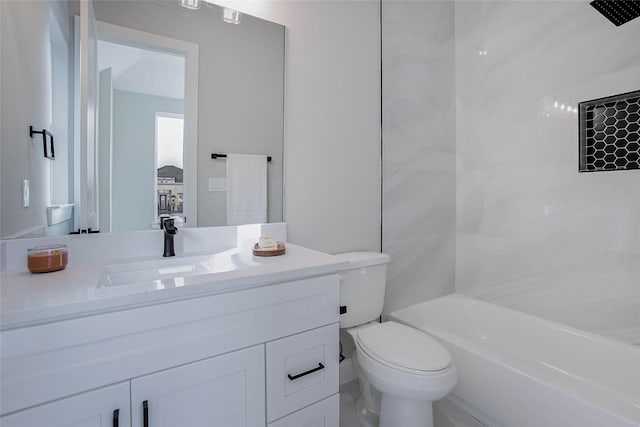 full bathroom with shower / bathing tub combination, vanity, and toilet