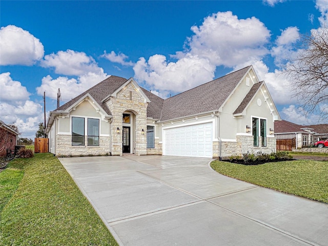 view of front of house with a front yard and a garage