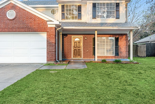 view of property with a porch and a front yard