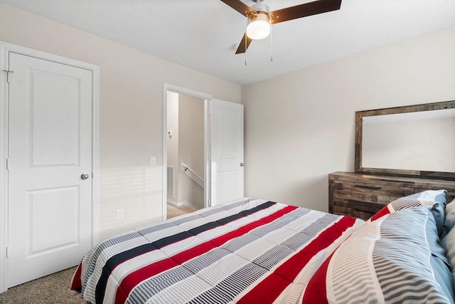 bedroom with carpet and ceiling fan