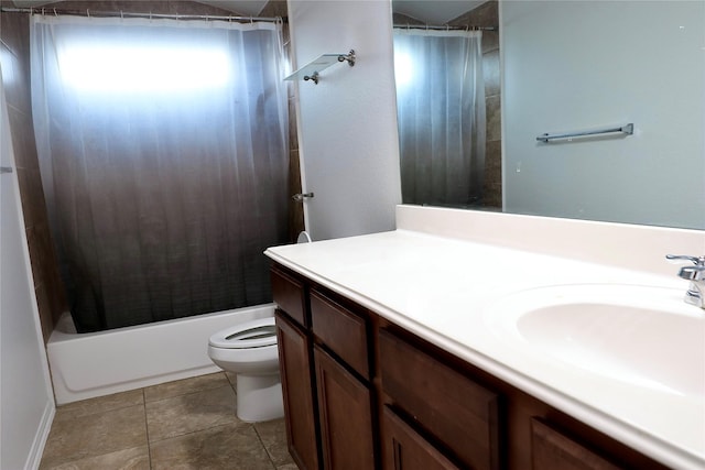 full bathroom featuring shower / bath combo, toilet, and vanity