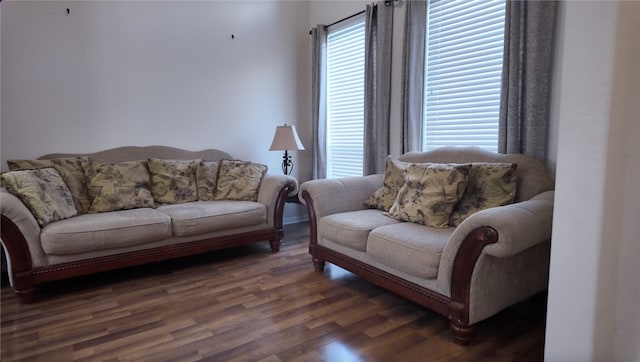living room featuring dark hardwood / wood-style flooring