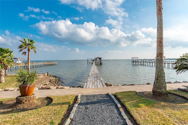 dock area with a water view