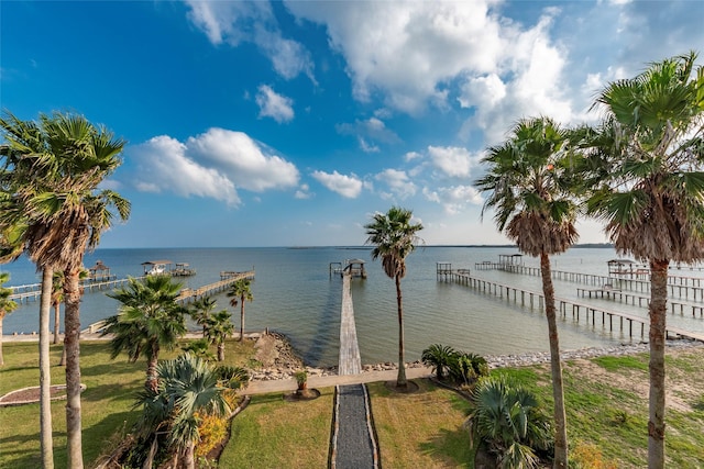 view of water feature featuring a dock