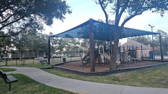 view of jungle gym featuring a yard