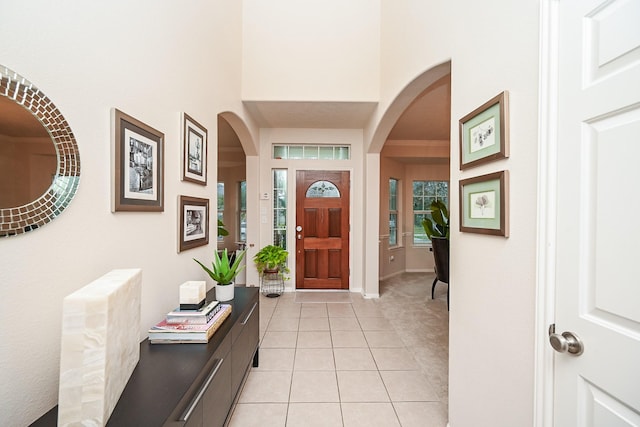 entryway featuring light tile patterned flooring