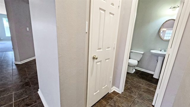 bathroom with toilet, a wealth of natural light, and sink