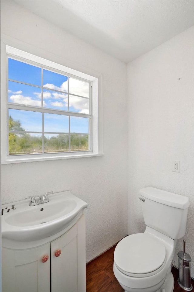 bathroom featuring toilet, hardwood / wood-style floors, and sink