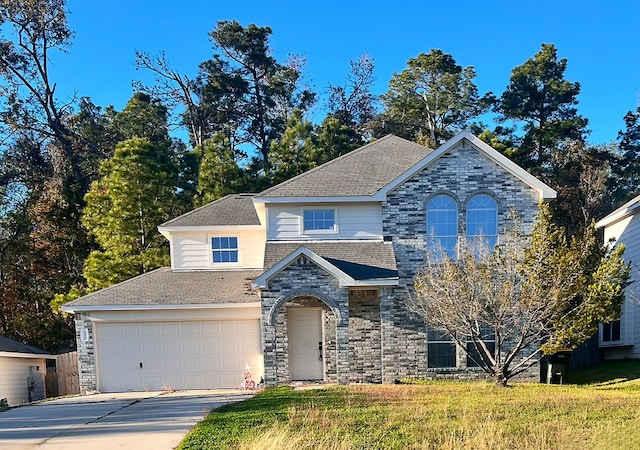 front of property featuring a front yard and a garage