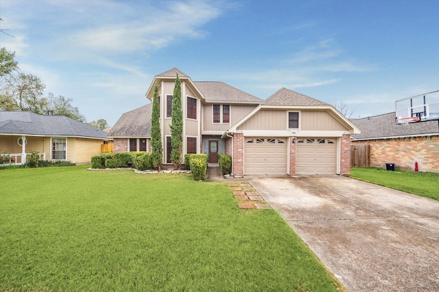 view of front of home featuring a garage and a front yard