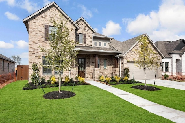 craftsman-style house with a front lawn and a garage