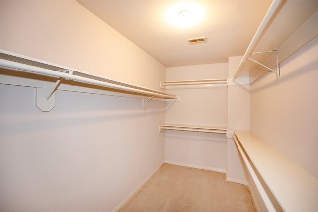 walk in closet with light colored carpet