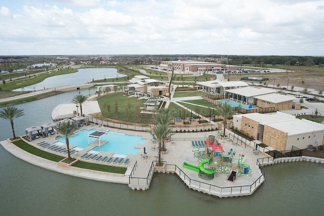 aerial view with a water view