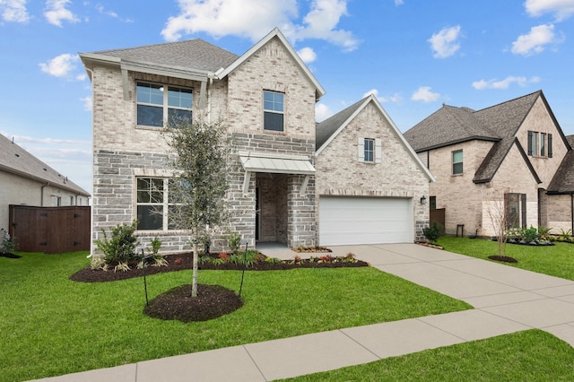 view of front of property with a garage and a front yard